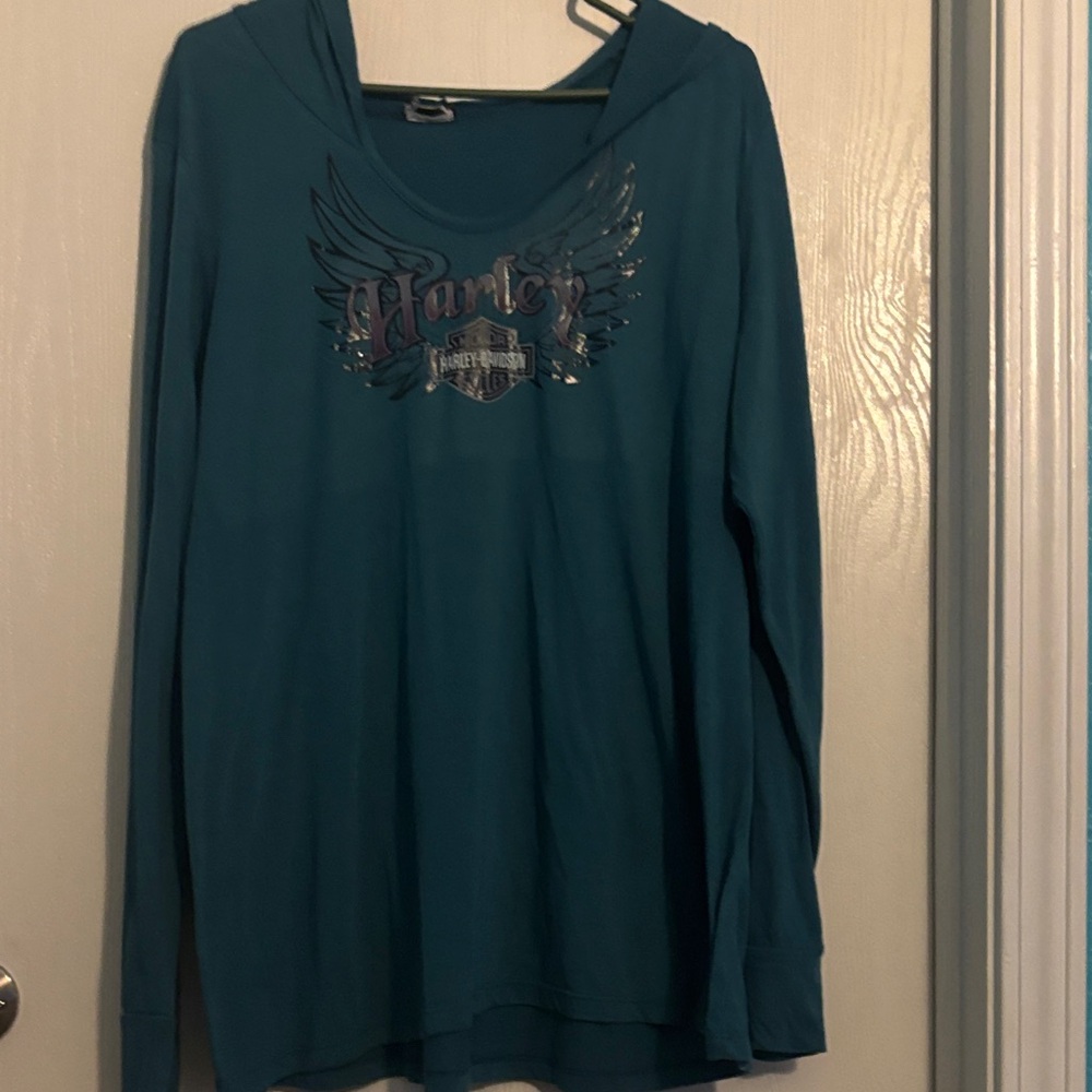 Harley-Davidson Teal Hoodie with Winged Logo